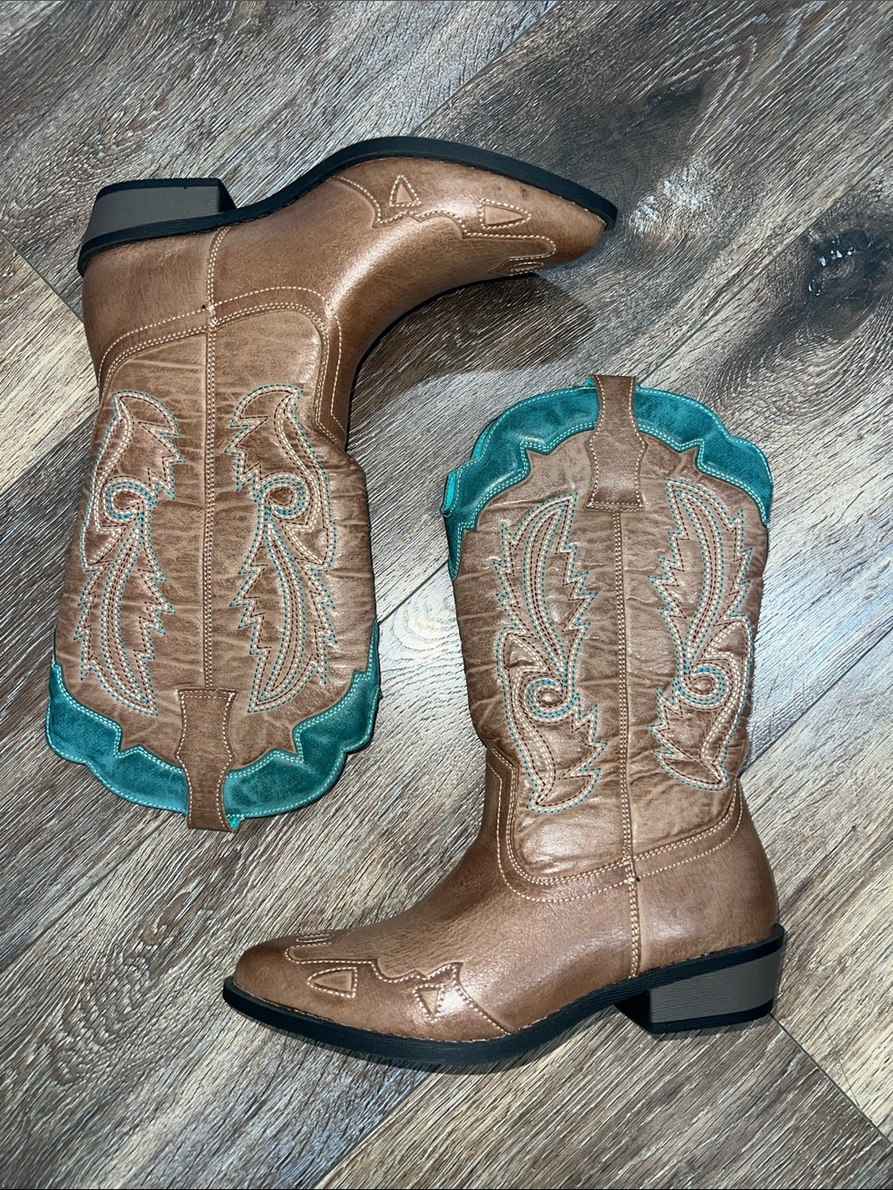 Coconuts by Matisse Cimmaron Faux Leather Western Boots - Tan/Turquoise 🐴 - Picture 3 of 9